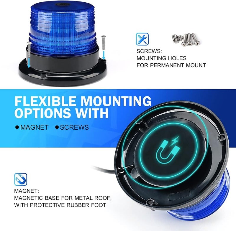 Xprite Blue LED Rooftop Beacon Strobe Light w/Magnetic Base Warning Safety Police Flashing Lights for Law Enforcement Vehicles Forklift Trucks Golf Carts UTV ATV Snowplows Firefighters Volunteer EMS - Image 5
