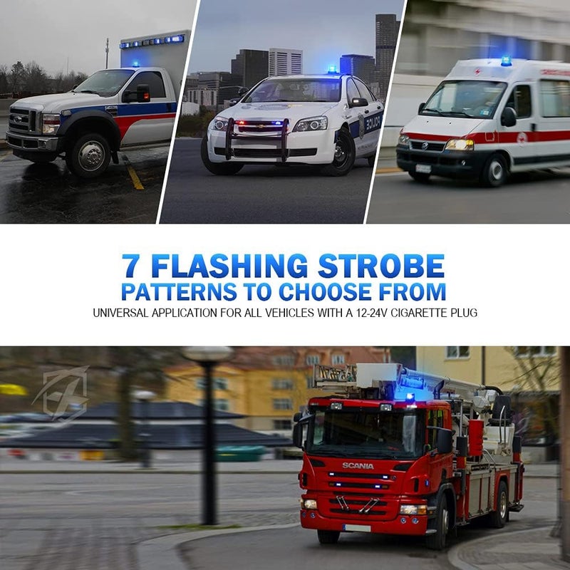 Xprite Blue LED Rooftop Beacon Strobe Light w/Magnetic Base Warning Safety Police Flashing Lights for Law Enforcement Vehicles Forklift Trucks Golf Carts UTV ATV Snowplows Firefighters Volunteer EMS - Image 4