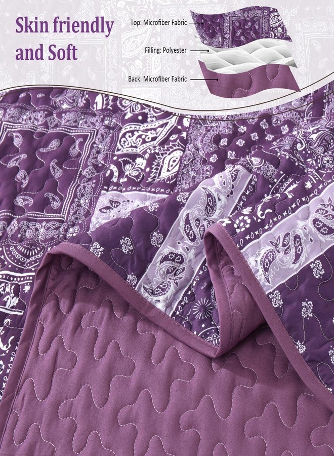 Cottolester Purple Quilt Set Queen Size,3 Pieces Boho Patchwork Paisley Quilt Set,Soft Microfiber Farmhouse Bedspread Bedding Set for All Season 96"x90" - Image 4