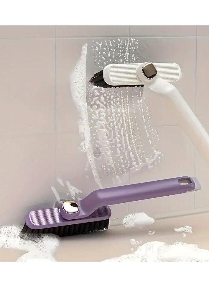 2-in-1 Rotating Cleaning Brush - Durable Purple Plastic, 360° Hard Bristle, V-Shaped Connector for Bathroom Tile & Wall Gap Cleaning