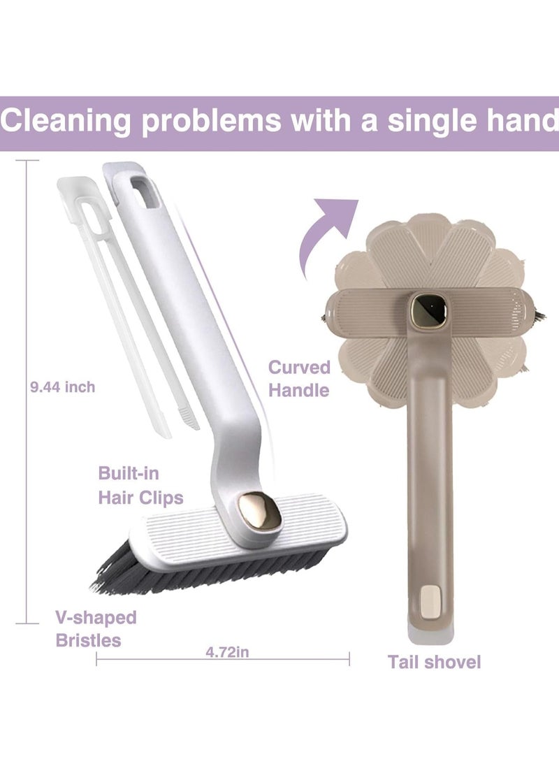 2-in-1 Rotating Cleaning Brush - Durable Purple Plastic, 360° Hard Bristle, V-Shaped Connector for Bathroom Tile & Wall Gap Cleaning