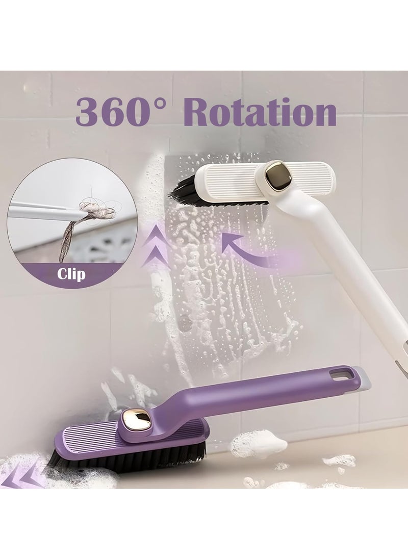 2-in-1 Rotating Cleaning Brush - Durable Purple Plastic, 360° Hard Bristle, V-Shaped Connector for Bathroom Tile & Wall Gap Cleaning