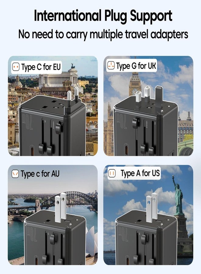 ساونس محول السفر العالمي Sounce OmniCharge بقوة 75 واط مزود بمنفذي USB-C PD ومنفذ USB-A واحد، وقابس عالمي (الولايات المتحدة/المملكة المتحدة/الاتحاد الأوروبي/أستراليا)، وشحن سريع لأجهزة الكمبيوتر المحمولة وأجهزة MacBook، ومزود بفيوز أمان، وتصميم صغير الحجم (أسود). - Image 2