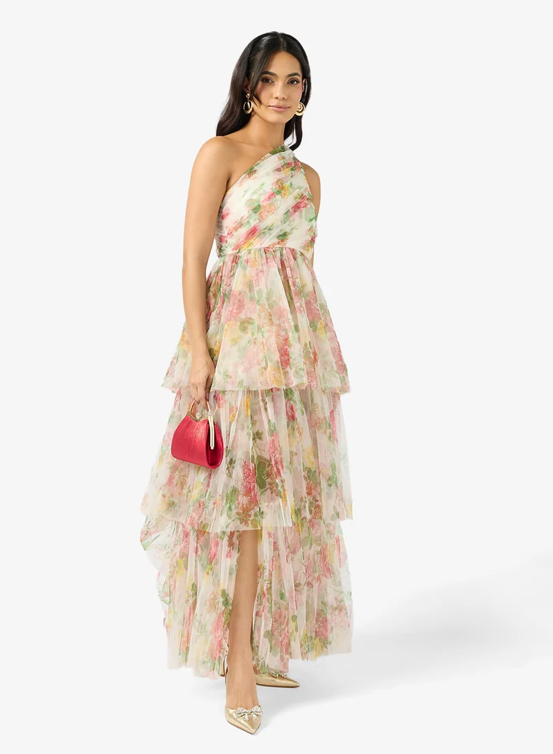 Lace and Beads Rana One Shoulder Maxi Dress