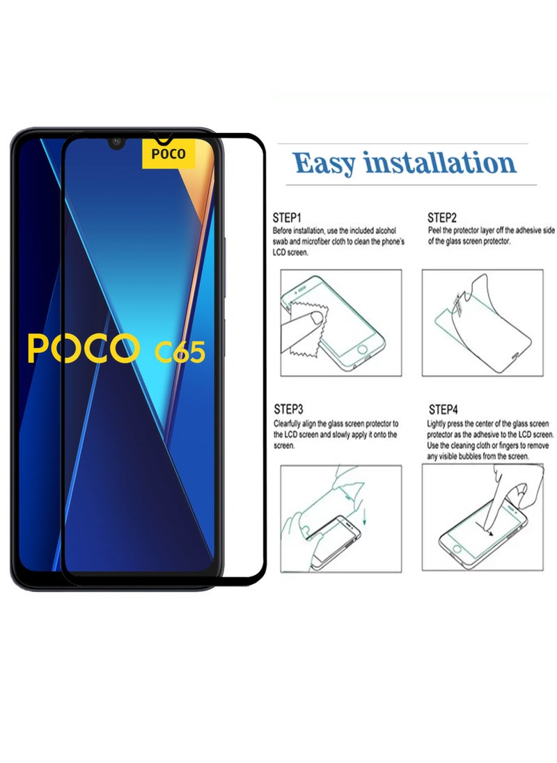 Generic - واقي شاشة زجاجي كامل الشاشة لهاتف Xiaomi Poco C65 - أسود - Image 1