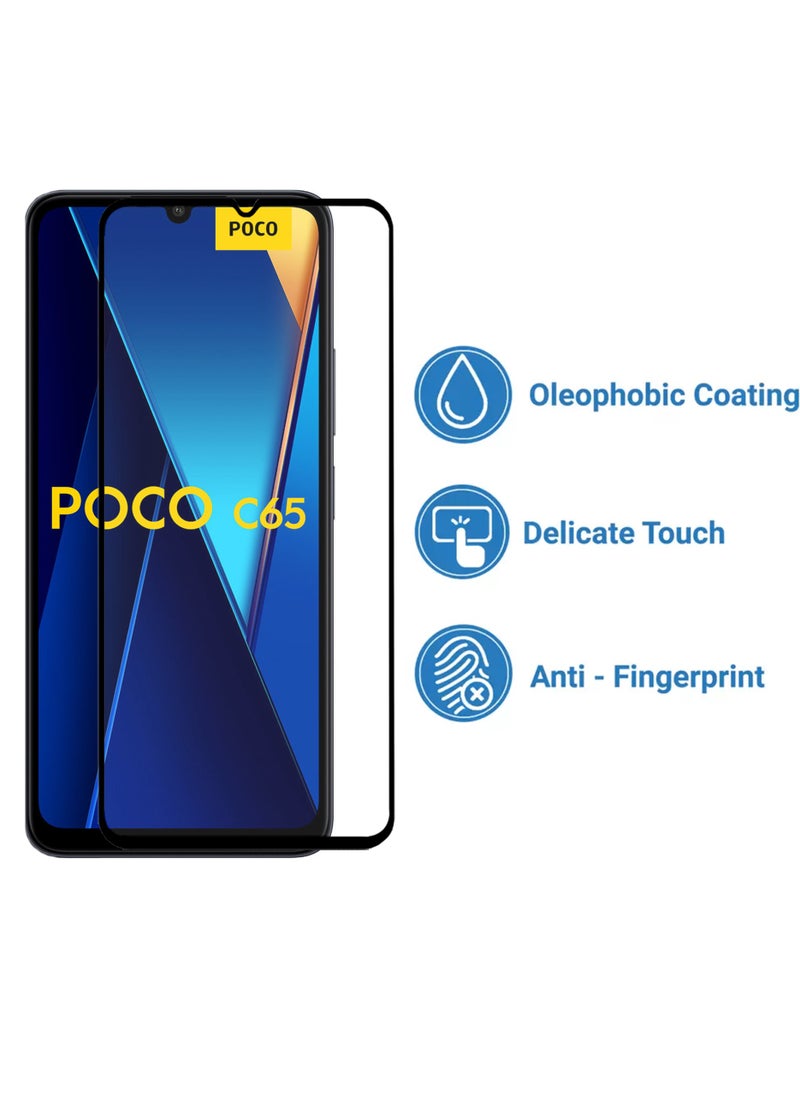 Generic - واقي شاشة زجاجي كامل الشاشة لهاتف Xiaomi Poco C65 - أسود - Image 1