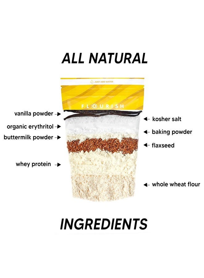 FLOURISH Protein Pancake & Waffle Mix, Whey Protein Isolate & Flax Seed, Non-GMO, No Added Sugar, Superfood, High Protein & Fiber, Just Add Water - Buttermilk, 16oz - Image 2