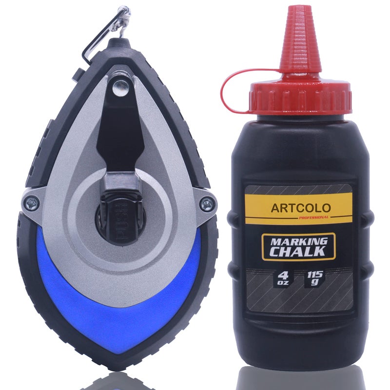 ARTCOLO Chalk Reel kit Six Gear Quick Retrieval Chalk Lines100ft Line Included in Chalk Box4oz Red Chalk PowderWire Box is Made of Aluminum