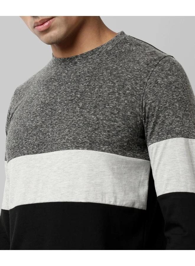 Campus Sutra Men's Grey Colourblocked Regular Fit Casual T-Shirt