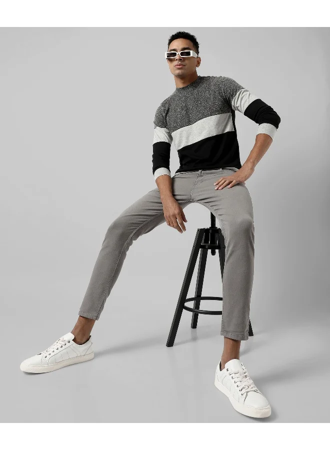 Campus Sutra Men's Grey Colourblocked Regular Fit Casual T-Shirt