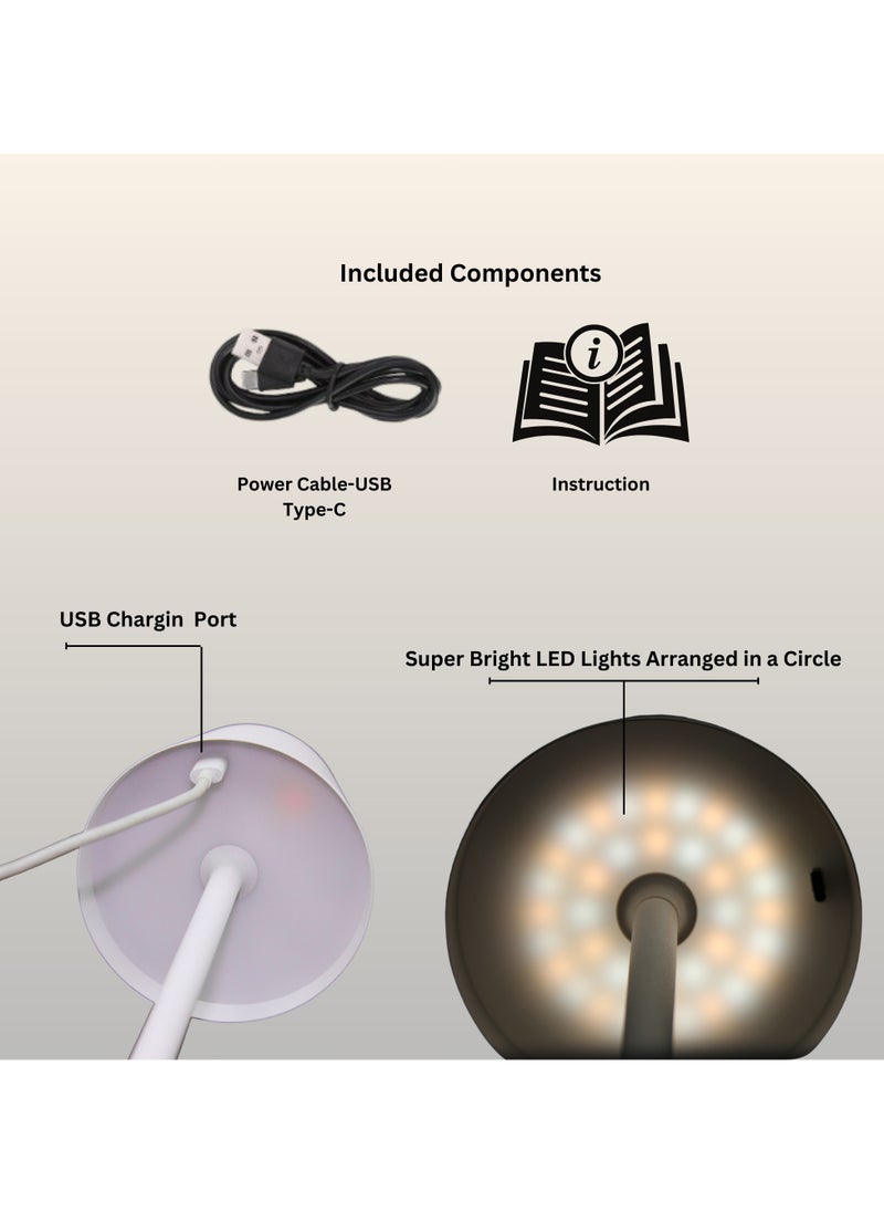 Levin Germany LEVIN Cordless LED Table Lamp – USB Rechargeable, 360° Shadowless Lighting, 3 Color Modes, Portable Aluminum Acrylic Design for Home, Garden, Restaurant, Hotel – 5W, White, 1-Year Warranty  - Image 4
