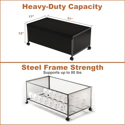 Fokyfok 2 Pack Under the Bed Storage Containers,12 inch Height Under Bed Shoe Storage,31inch Long Underbed Storage with Wheels,Large Rolling under bed Clothes Storage Drawers with Lid for Dorm Tall,Black - Image 3