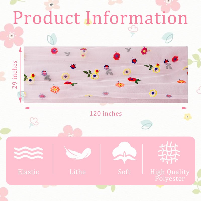 BINBE 1pcs Pink Daisy Fall Table Runner Embroidery Gauze 10FT Florals Seasonal Tulle Holiday Birthday Kitchen Dining Table Decor for Home Party - Image 4