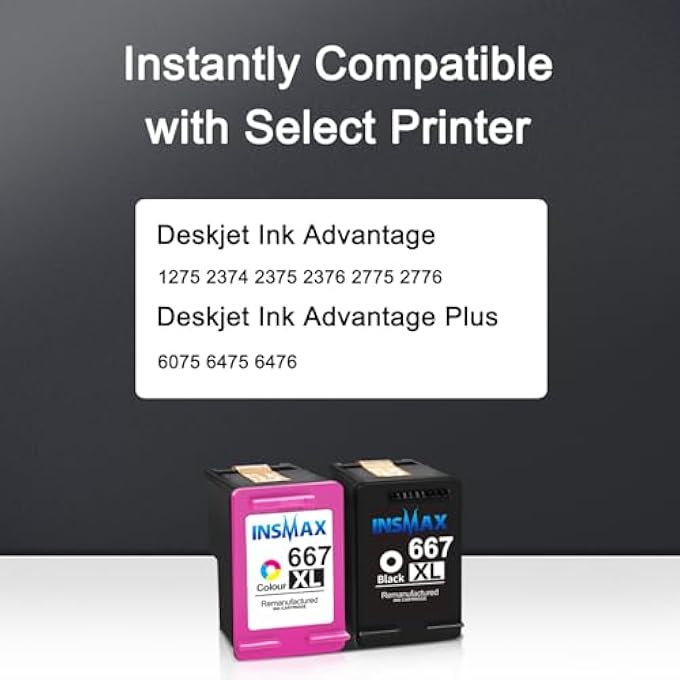 667XL BLACK AND COLOR INK CARTRIDGES REPLACEMENT FOR HP 667 XL 667 INK FOR DESKJET INK ADVANTAGE 1275 2374 DESKJET INK ADVANTAGE PLUS 6075 6475 6476 PRINTERS (1 BLACK, 1 TRI-COLOR) - Image 3