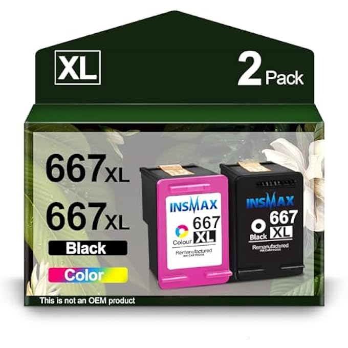 667XL BLACK AND COLOR INK CARTRIDGES REPLACEMENT FOR HP 667 XL 667 INK FOR DESKJET INK ADVANTAGE 1275 2374 DESKJET INK ADVANTAGE PLUS 6075 6475 6476 PRINTERS (1 BLACK, 1 TRI-COLOR) - Image 1