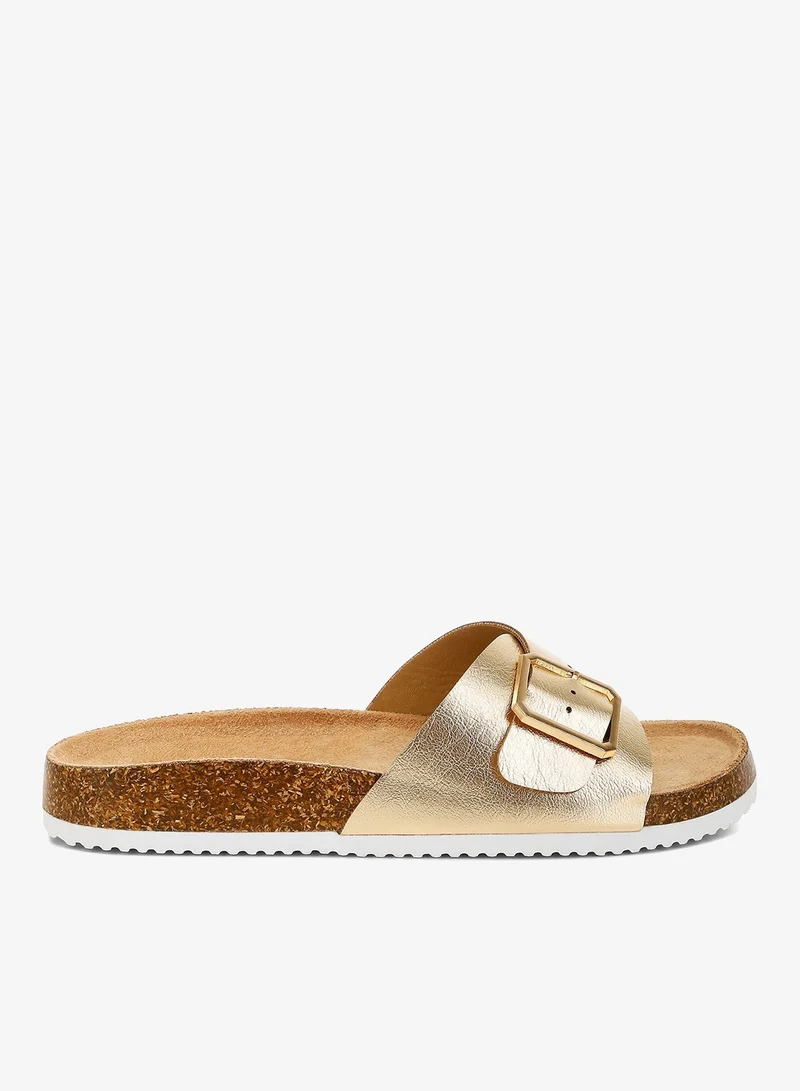 Adjustable Buckle Closure Flats in Gold