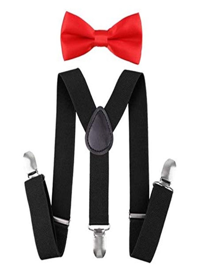 CLOTHERA مجموعة حمالات سوداء وربطة عنق حمراء للأطفال من 5 إلى 15 سنة - Image 1