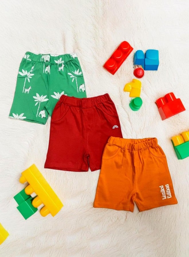 TINY TREASURES Kids Pack of 3 Printed Red Orange & Green Half Shorts Sets|100% Cotton Soft Boys Shorts Set|Comfortable & Everyday Casual Wear for Boys(Size : Age 9-12 Month) - Image 2