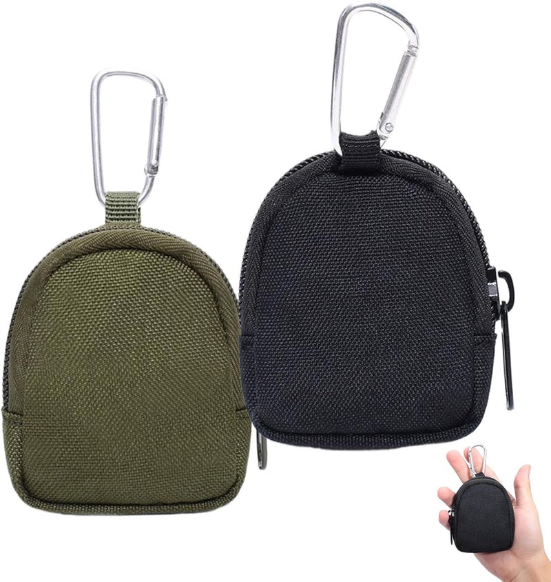 2 pcs coin purse 3.4x2.6x1 '' Wear-resistant coin bag with non-slip keychain keychain with compartment to store cash keys Black & Green - Image 2
