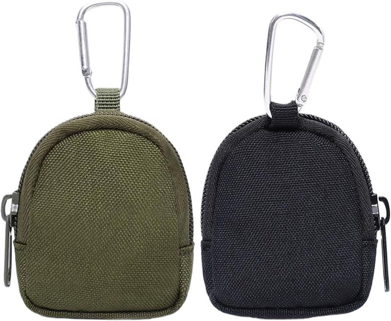 2 pcs coin purse 3.4x2.6x1 '' Wear-resistant coin bag with non-slip keychain keychain with compartment to store cash keys Black & Green - Image 1