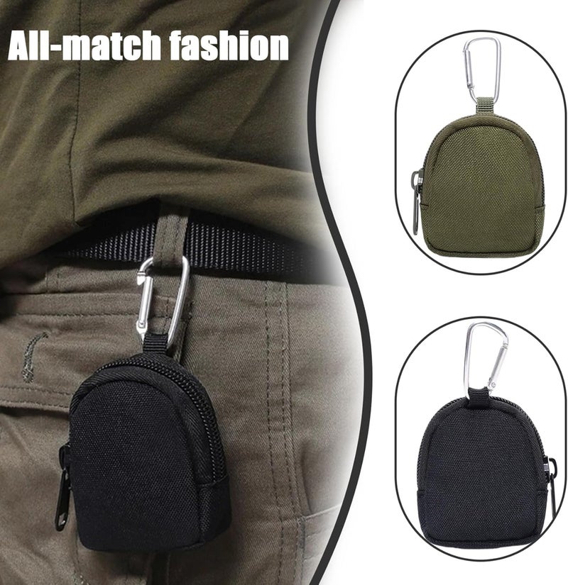 2 pcs coin purse 3.4x2.6x1 '' Wear-resistant coin bag with non-slip keychain keychain with compartment to store cash keys Black & Green - Image 4