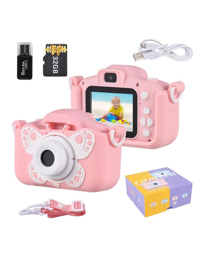 Kids Camera,1080P HD Digital Video Camera Toy for 3-12 Year Old Boys/Girls, Birthday Festival Gifts for Kids,USB Rechargeable Kids Selfie Camera with 32GB SD Card and card reader(Butterfly,Pink) - Image 2