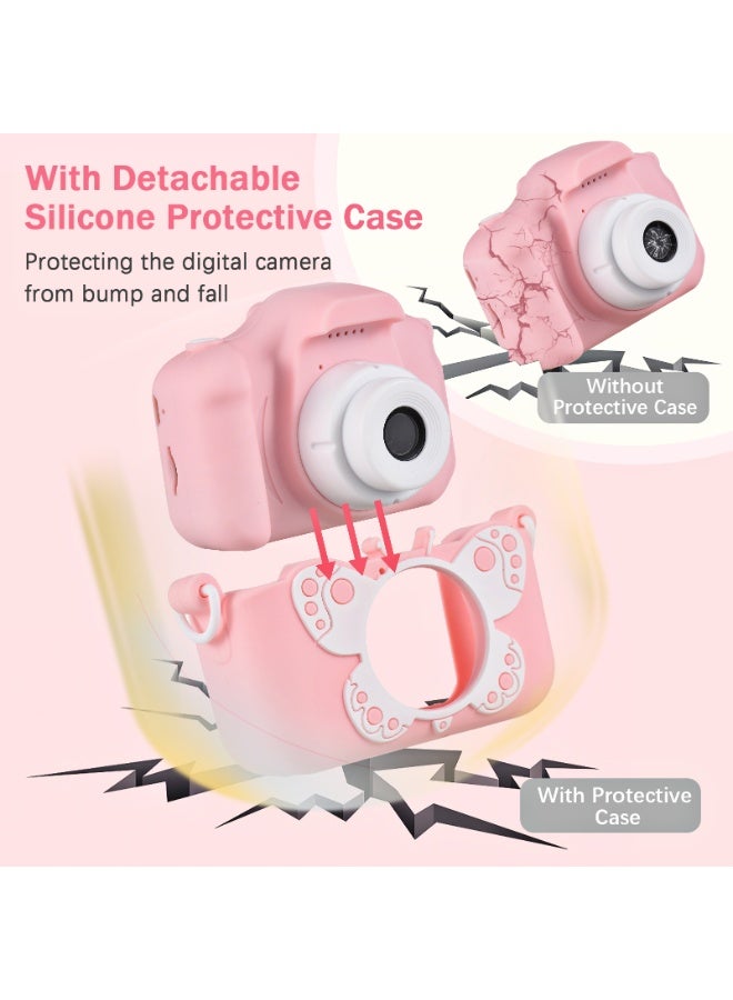 Kids Camera,1080P HD Digital Video Camera Toy for 3-12 Year Old Boys/Girls, Birthday Festival Gifts for Kids,USB Rechargeable Kids Selfie Camera with 32GB SD Card and card reader(Butterfly,Pink) - Image 3