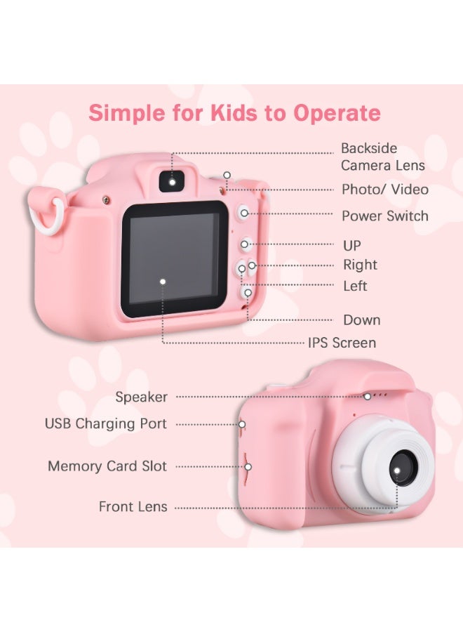Kids Camera,1080P HD Digital Video Camera Toy for 3-12 Year Old Boys/Girls, Birthday Festival Gifts for Kids,USB Rechargeable Kids Selfie Camera with 32GB SD Card and card reader(Butterfly,Pink) - Image 4