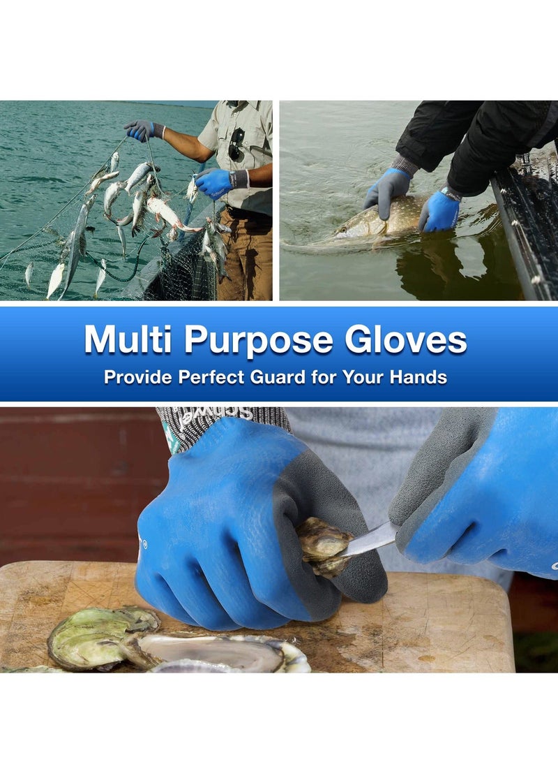 Waterproof Work Gloves, Cut Resistant Gloves with Insulated Double Latex Coated, Super Grip for Gardening, Car and Fish Cleaning (1 Pair, XL) - Image 2