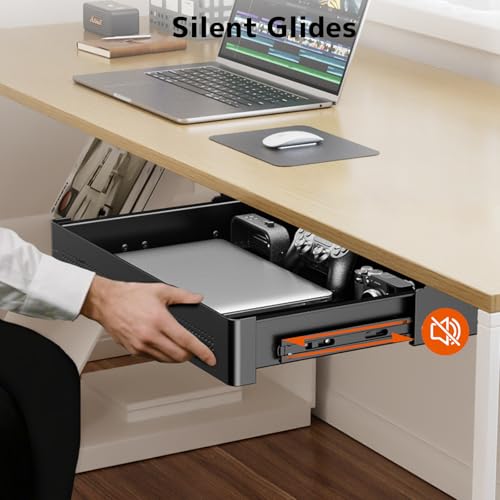 PUTORSEN Under Desk Storage Drawer 15.7" Wide - Smooth Slide Out Organizer for Standing Desk & Home Office,Max Load 17.6 lbs,Quiet Glide, Black - Image 4