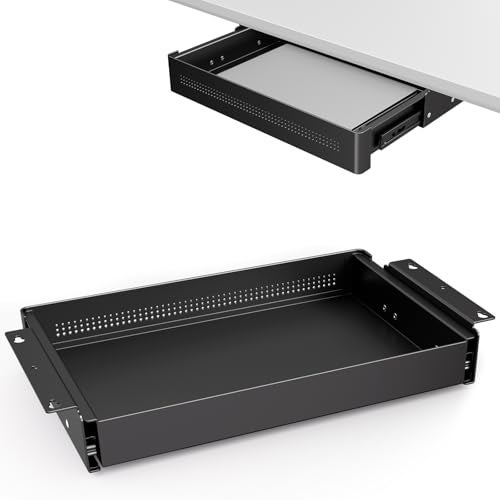 PUTORSEN Under Desk Storage Drawer 15.7" Wide - Smooth Slide Out Organizer for Standing Desk & Home Office,Max Load 17.6 lbs,Quiet Glide, Black - Image 1