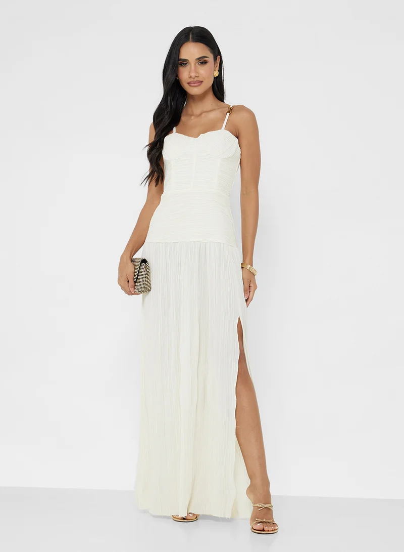 جينجر بوتيك Corset Bodice Ruched Dropwaist Dress with Slit