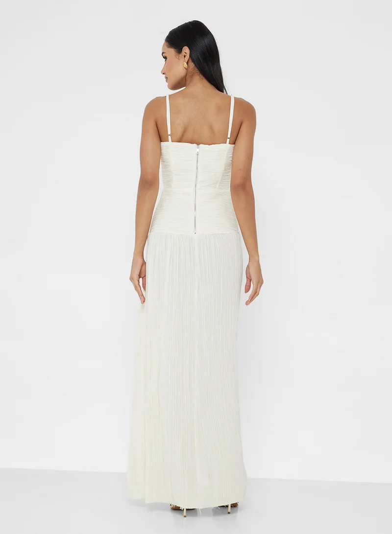 جينجر بوتيك Corset Bodice Ruched Dropwaist Dress with Slit