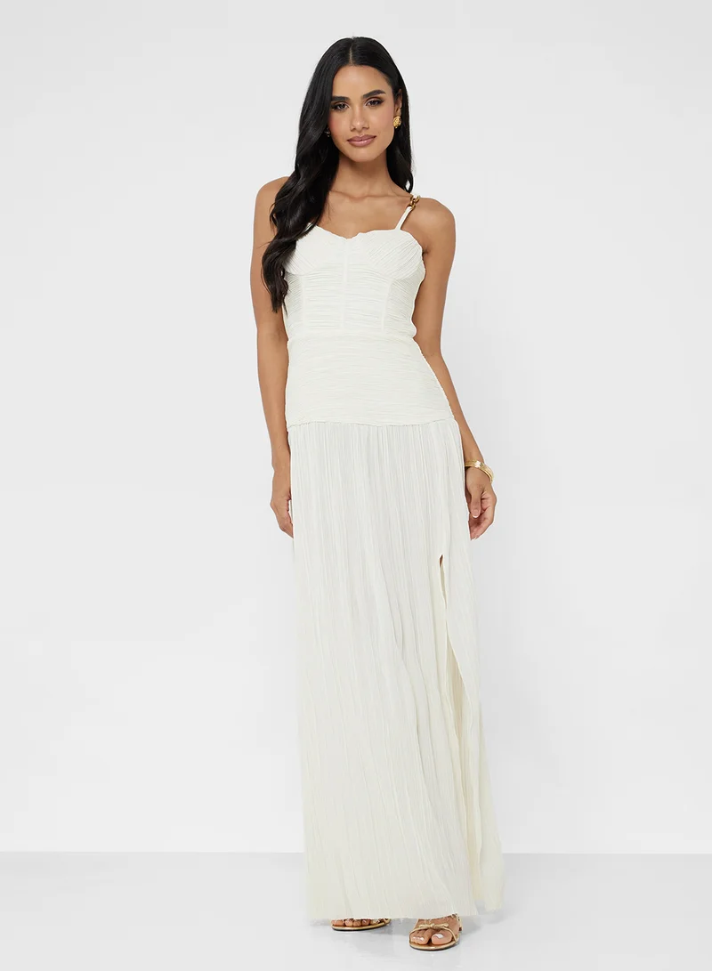 Ginger Boutique Corset Bodice Ruched Dropwaist Dress with Slit