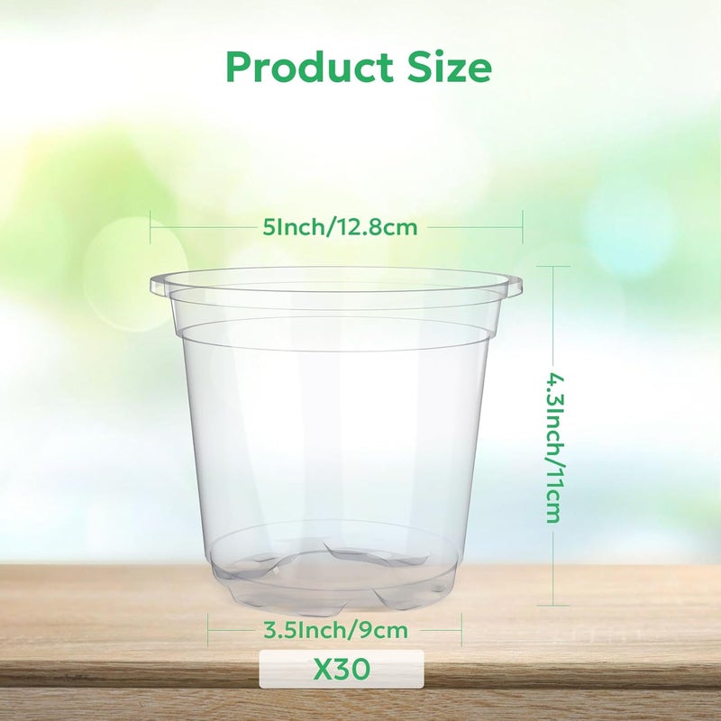 Bluepro 30 Packs 5 Inch Reinforced Clear Nursery Pots with Drainage Hole, Transparent Variety Pack Plastic Plant Pot Seedling Planter Seed Starter Flower - Image 2