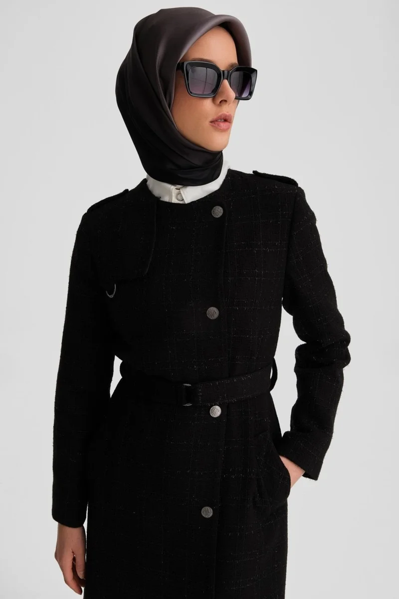 ARMINE Tweed Trench Coat 24K7512 Black