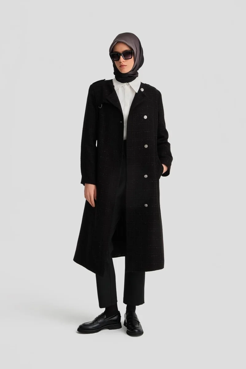 ARMINE Tweed Trench Coat 24K7512 Black