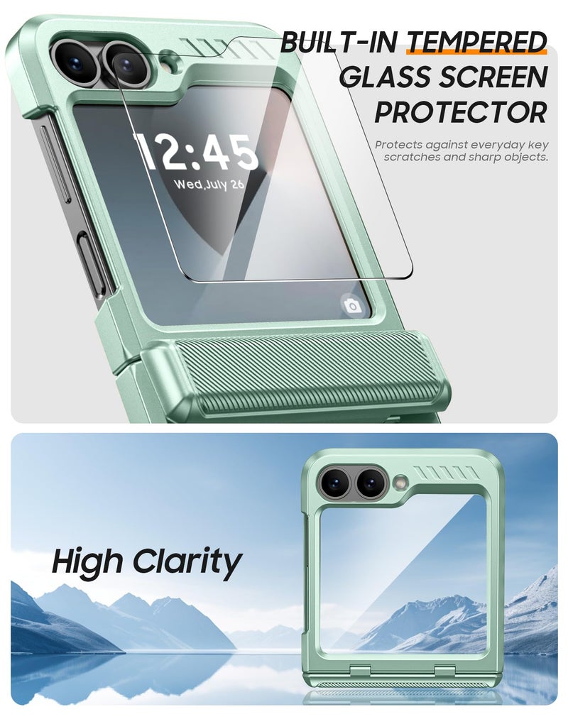 Vizvera for Samsung Galaxy Z Flip 6 Case with Hinge Protection, Built-in Screen Protector Shockproof All-Inclusive Phone Cover for Z Flip 6/Z Flip 7 FE-Mint Green - Image 3