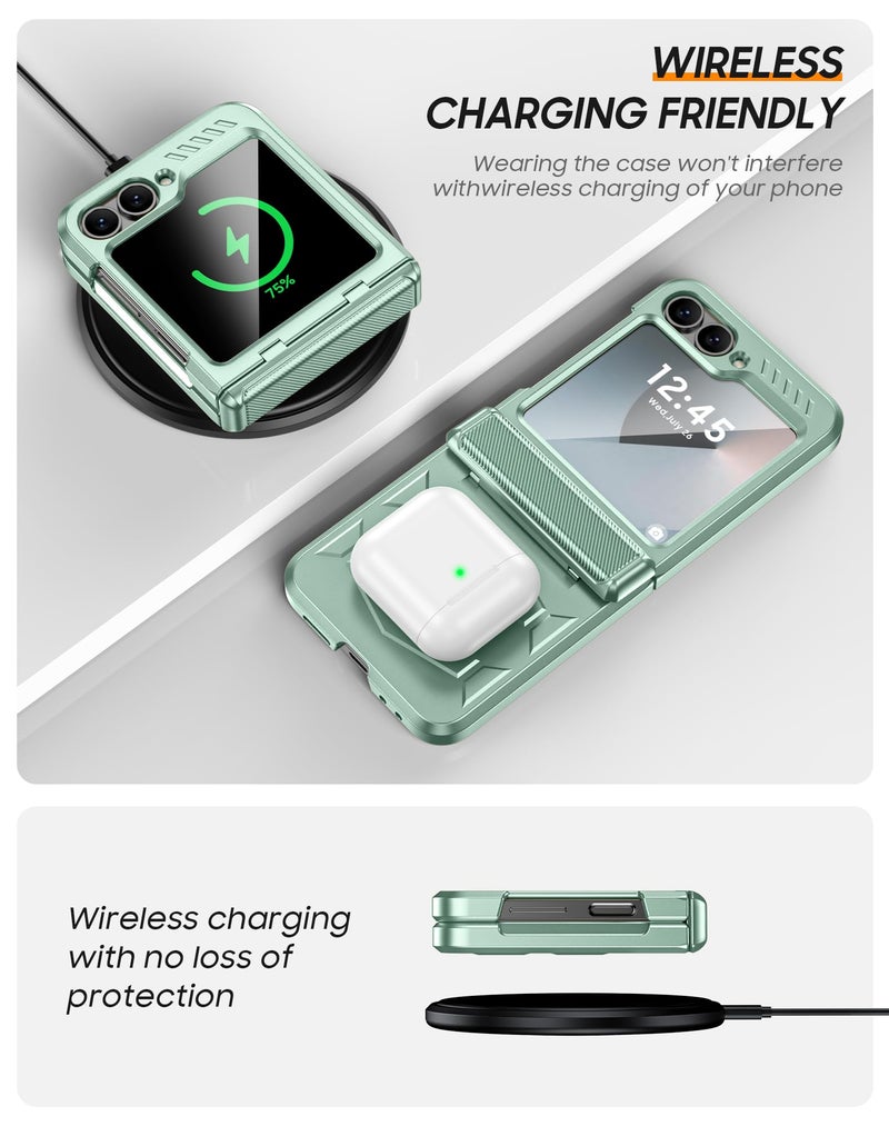 Vizvera for Samsung Galaxy Z Flip 6 Case with Hinge Protection, Built-in Screen Protector Shockproof All-Inclusive Phone Cover for Z Flip 6/Z Flip 7 FE-Mint Green - Image 4