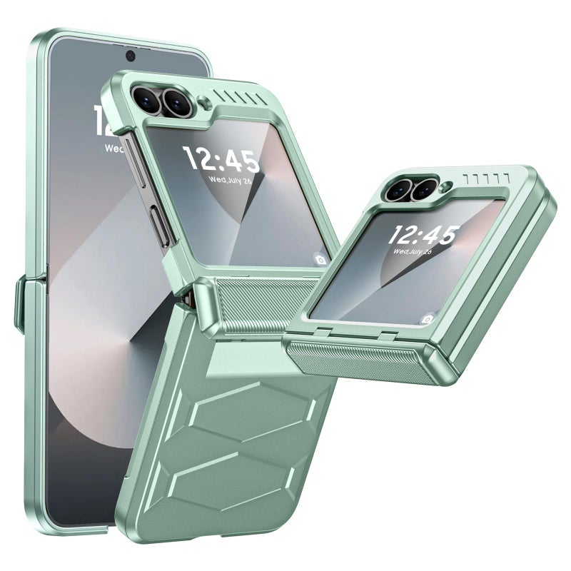 Vizvera for Samsung Galaxy Z Flip 6 Case with Hinge Protection, Built-in Screen Protector Shockproof All-Inclusive Phone Cover for Z Flip 6/Z Flip 7 FE-Mint Green - Image 1