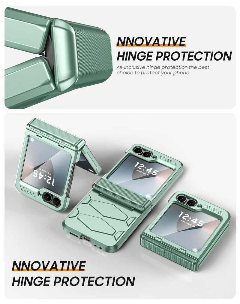 Vizvera for Samsung Galaxy Z Flip 6 Case with Hinge Protection, Built-in Screen Protector Shockproof All-Inclusive Phone Cover for Z Flip 6/Z Flip 7 FE-Mint Green - Image 2