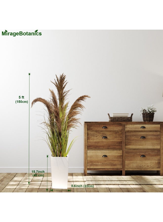 MirageBotanics Natural Pampas Grass with Tall White Planter Reed Grass Plant,Faux Plants Artificial Plants  Flowers in Pot Fake Plant  Home Office Decor (150cm) - Image 5