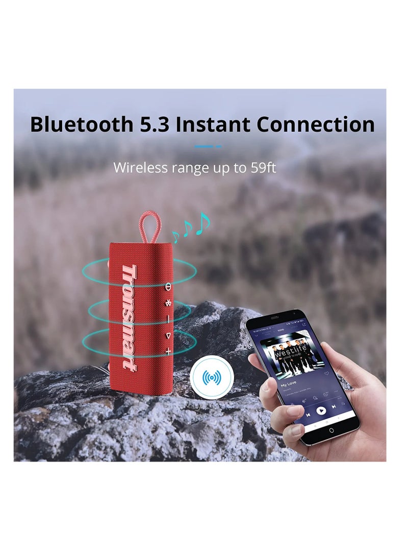ترونسمارت Tronsmart Trip 10W Portable Bluetooth Wireless Waterproof Speaker, Bluetooth 5.3, IPX7 Waterproof, 20H Playtime Built-in Mic Red Colour  - Image 4