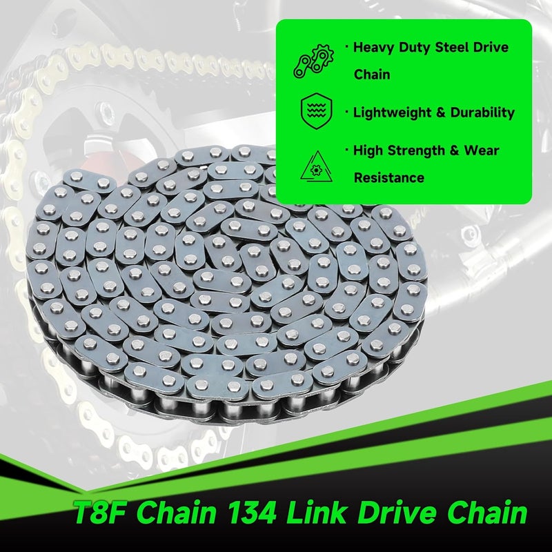 سلسلة T8F 134 رابط مع أداة كسر السلسلة متوافقة مع دراجة SYX Moto 50cc للطرق الوعرة، Mototec، SSR، X-pro، Coolster 47cc 49cc، محرك ثنائي الشوط، دراجة بوكيت روكيت، دراجة حفرة، دراجة رباعية صغيرة للأطفال، عربة جولف بأربع عجلات، قطع غيار - Image 2