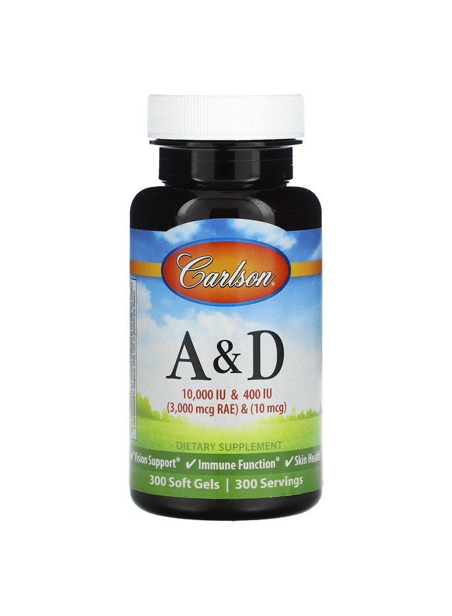 Carlson Labs Vitamin A and D, 10000/400 IU, 300 Softgels - Image 1