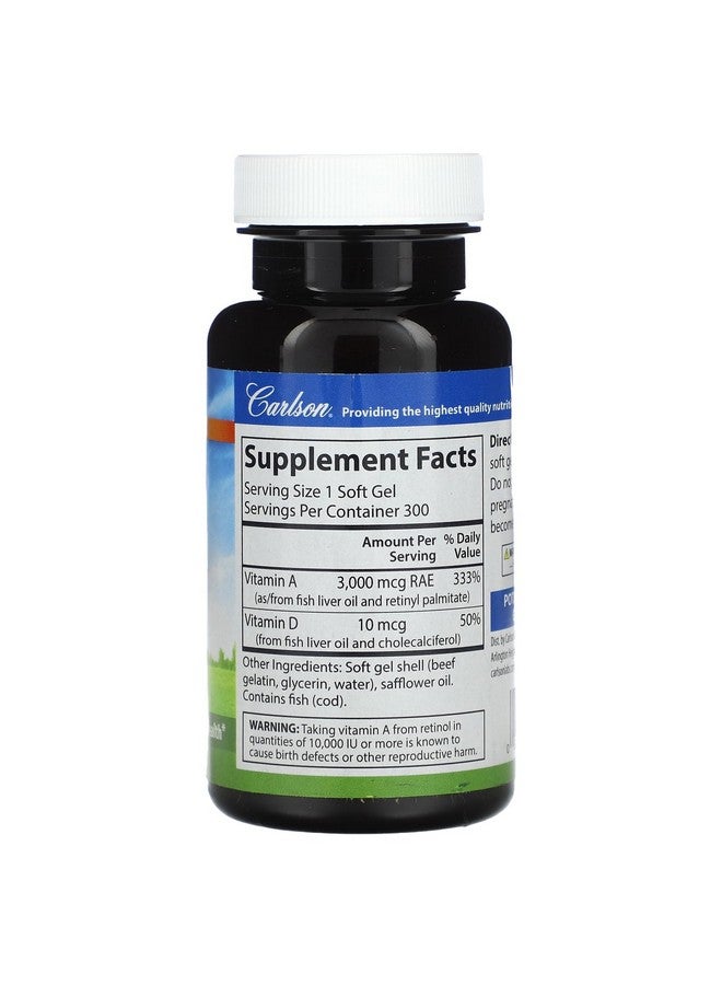 Carlson Labs Vitamin A and D, 10000/400 IU, 300 Softgels - Image 2
