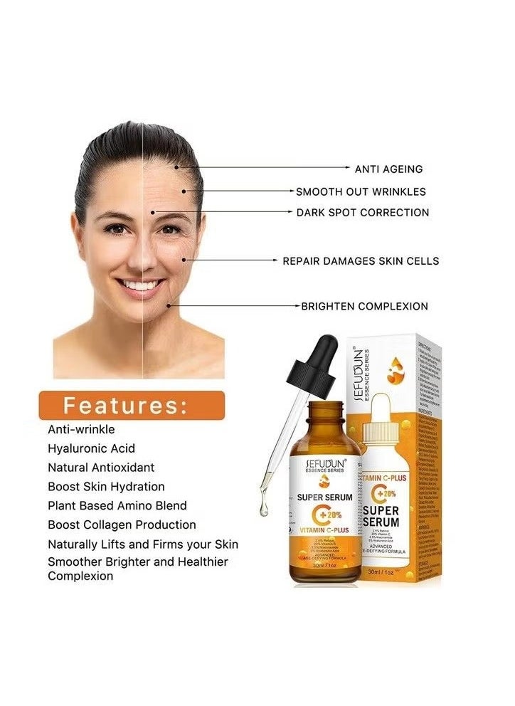 Sefudun - 20% Vitamin C Serum for Face with Hyaluronic Acid 1 Fl Oz, Anti Aging Facial Serum for Women & Men, Antioxidant, Boost Skin Collagen, Fades Dark Spot, Hydrate & Plump Skin, Anti Aging & Wrinkle - Image 1