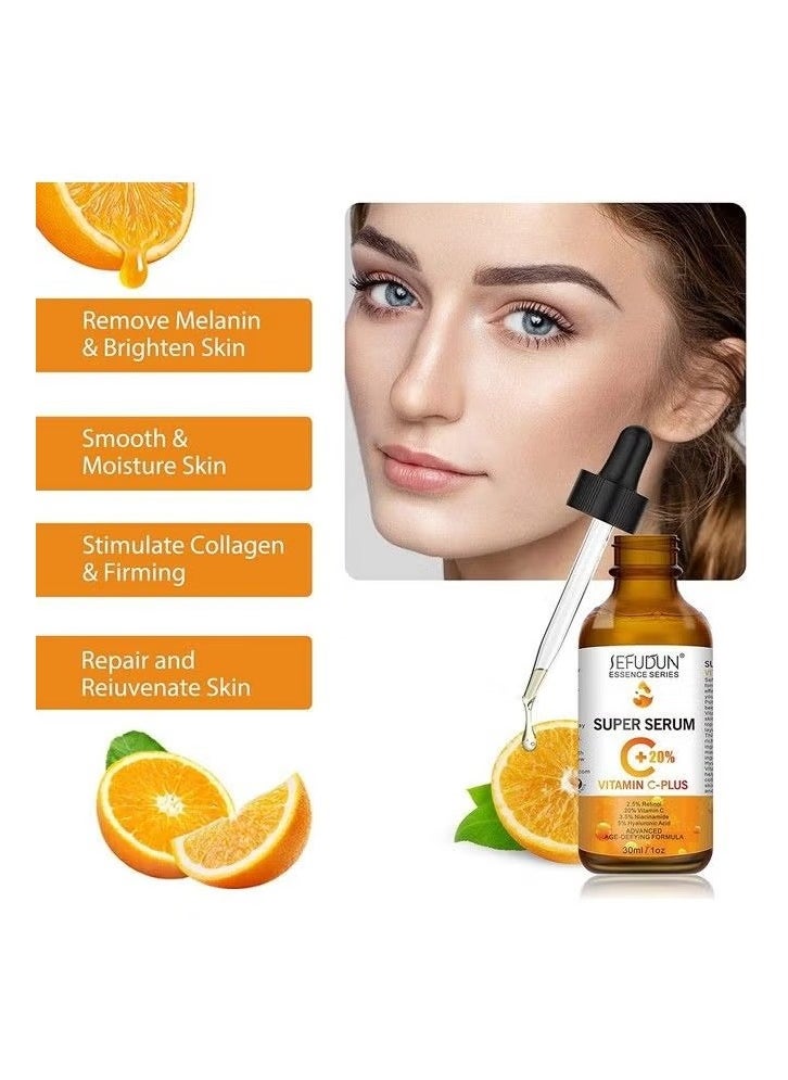 Sefudun - 20% Vitamin C Serum for Face with Hyaluronic Acid 1 Fl Oz, Anti Aging Facial Serum for Women & Men, Antioxidant, Boost Skin Collagen, Fades Dark Spot, Hydrate & Plump Skin, Anti Aging & Wrinkle - Image 1