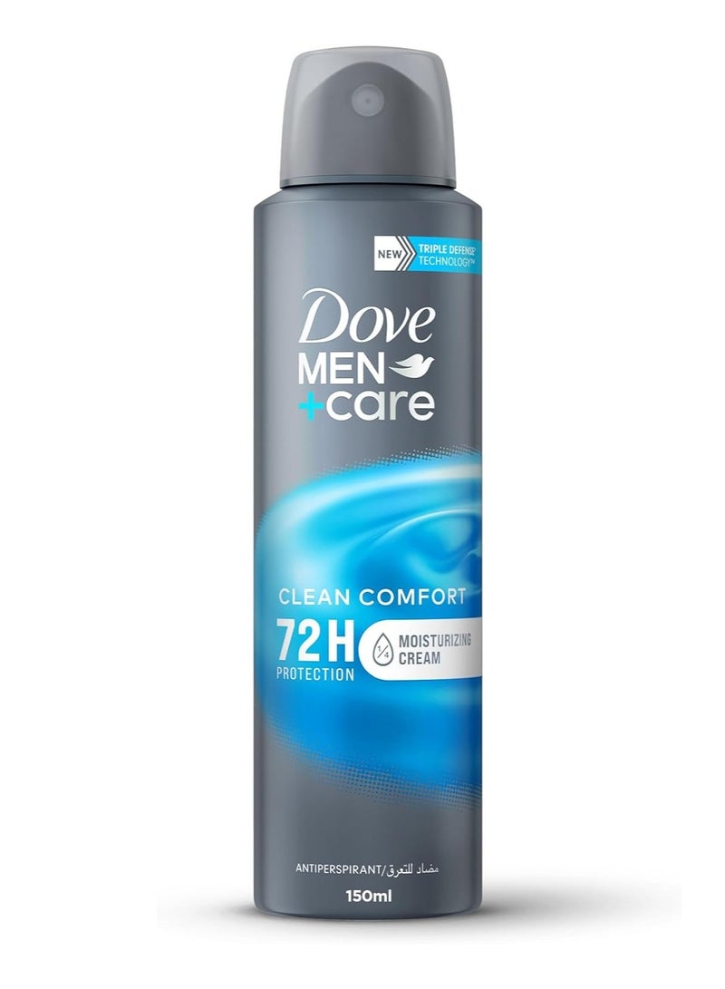 Dove Antiperspirant Deodorant Body Spray, Clean Comfort, Triple Defense Technology, 72H Protection, 150ml