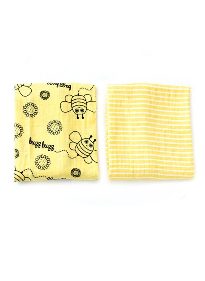 Milk&Moo Buzzy Bee Baby Swaddle Blanket, Oeko Tex Certified 100%Cotton, Muslin Swaddle Blankets, Ultra Soft, Breathable, Lightweight, Set of 2 Muslin Blanket for Boys and Girls - Image 3